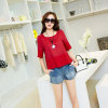 Mailljor 2014夏季韩版中袖圆领纯色上衣宽松大码女装T恤衫衬衫A170(红色 M)