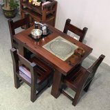 老船木茶桌椅组合具实木泡茶桌茶艺桌功夫小茶几茶台用办公室(老船木 1米桌+4靠背椅)