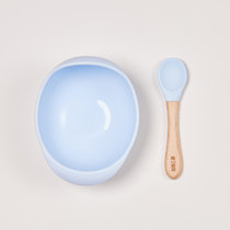 硅胶碗+木勺 儿童辅食碗硅胶吸盘碗汤碗防滑抗摔餐具  婴卫爱妮(淡蓝色)