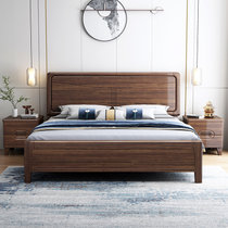 恒兴达 新中式虎斑木实木床1.5米现代简约小户型储物床高端轻奢1.8米主卧双人床(1.8*2米胡桃色 床+床垫+床头柜*1)