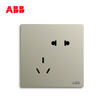 ABB开关插座面板轩致无框香槟银色系列USB+五孔一开单控双控错位二三插三孔16A电视电话电脑六类网插86型家用面板(五孔AF205-CS)