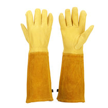 跨境热卖羊皮手套防刺劳保手套加长款拼接多功能手套园艺手套(黄色 S)