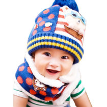9i9 毛线帽子  宝宝帽子 儿童围巾2件套(深蓝色)