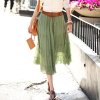一尚夏季时尚波西米亚度假风格皮腰封半身长裙L847(绿色 M)