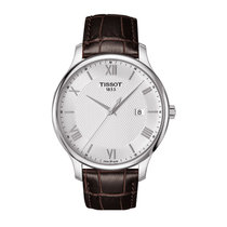 天梭/Tissot手表 俊雅系列钢带石英男士手表T063.610.11.038.00(银壳白面棕带)