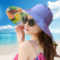 SUNTEK帽子女潮夏天大沿沙滩帽防晒防紫外线可折叠大檐帽海边太阳遮阳帽(M（56-58cm） 荧光 浅紫色)