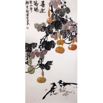 张金生 喜迎福禄2 国画 花鸟画 水墨写意 瀚公 古风堂主人 葫芦 鸟