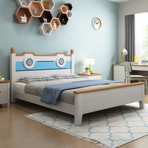 吉木多 儿童床男孩单人床1.5米青少年创意儿童房1.2米小户型小孩实木床(1.2米象牙白+原木色 床+床垫+床头柜*1)