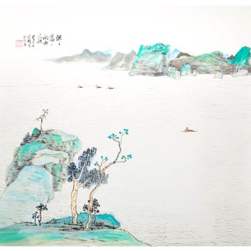 禅意画家 曾醉 小写意水墨作品《坦坦荡荡向东流》四尺斗方