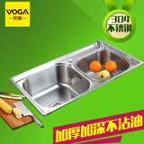 沃家VOGA  304不锈钢加厚双槽套餐 厨房水槽套装 洗碗池洗菜盆加深水槽 VG-62221(双槽裸槽)