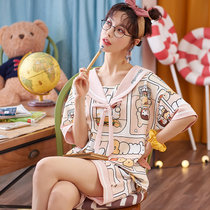 韩版睡衣女夏季短袖纯棉可爱甜美套装居家服DF35004(裸色 M)