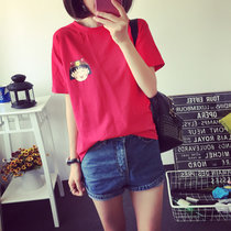 Mistletoe夏季新款短袖女T恤卡通小丸子打底衫短袖女式T恤女装(红色 XXL)