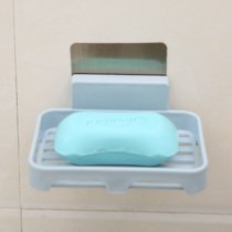 肥皂盒壁挂香皂盒沥水卫生间香皂架肥皂架免打孔浴室肥皂盒置物架(北欧蓝- 2个皂盒+10个挂钩)