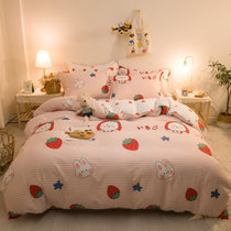 英爵家纺全棉印花三件套四件套 单品床单被套枕套床上用品YS(草莓兔兔)