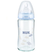 【真快乐自营】NUK宽口径耐高温玻璃彩色奶瓶240ml配防胀气奶嘴