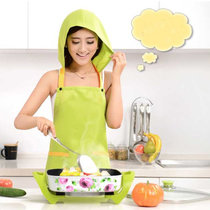 韩版时尚糖果色带帽厨房围裙无袖 防尘防油护发围裙(绿色)
