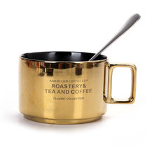 创意美式咖啡杯碟勺 欧式茶具茶水杯子套装 陶瓷情侣杯马克杯.Sy(美式咖啡杯(土豪金)+勺)