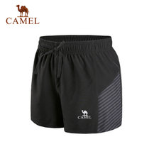CAMEL骆驼运动短裤 女款梭织短裤 健身跑步宽松运动裤 A7W1U8142(黑色/灰条 XXL)