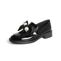 森达2021秋季新款商场同款珍珠蝴蝶结粗跟学院女乐福鞋3EC01CA1(黑色 36)