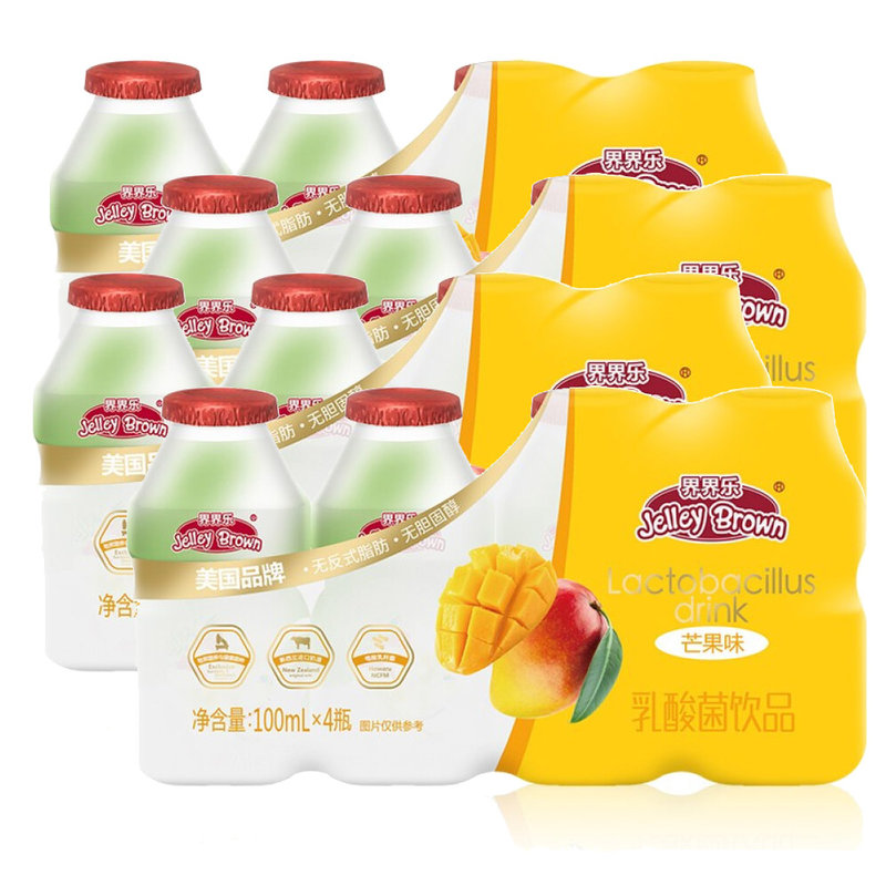 界界乐jelleybrown乳酸菌饮料3岁儿童零食水蜜桃味100ml16瓶1600ml多