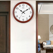 汉时欧式简约装饰实木挂钟客厅卧室时尚静音石英时钟创意摆件HW07(棕色小号)