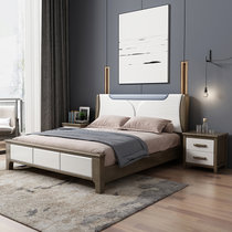 吉木多 床实木床现代简约主卧双人床1.5白色1.8米压纹卧室家具(1.8*2米象牙白 床+床垫+床头柜*2)