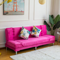 小户型布艺沙发简易客厅可折叠沙发单人双人三人沙发出租房沙发床(四人座长度1.8米：不带抱枕 玫红色-绒布)