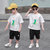 男童夏季套装恐龙短袖2021新款洋气潮衣休闲儿童(白色 90cm)