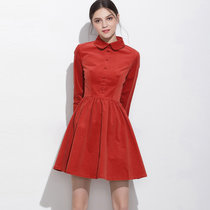 娃娃领红裙子小个子法式短款连衣裙春秋高腰赫本黑色裙子2021新款(红色 L)