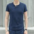 创都 创都夏季男士纯色修身时尚百搭纽扣V领短袖T恤(蓝色 2XL)