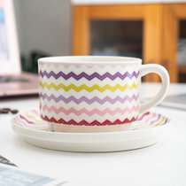 松发瓷器陶瓷水杯咖啡杯碟情侣牛奶杯简约办公室红茶杯子家用套装尖脚杯碟-多彩波纹 环保材质