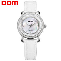多姆（DOM）手表 女表 休闲潮流时尚皮带表女 防水镶钻女士手表(白色皮带银色表壳 G-86L-7M)