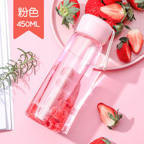 创意方形塑料水杯子少女夏季学生便携透明简约网红ins水瓶设计感(【圆形-透明款】樱花粉450ml 默认版本)