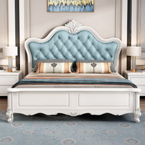 华南家具 美式实木床卧室简约现代1.8米高箱双人床欧式公主婚床1.5米单人床铺床架(A款-蓝皮 1.5*2.0M-床＋床垫＋1柜)