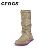 Crocs女靴子保暖 秋季卡骆驰阿瑞安娜反绒平底中筒时装靴|14685 阿瑞安娜麂皮靴(卡其/亮紫 39)