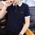 X17纯棉短袖T恤男POLO衫夏季新款韩版潮流半袖翻领体恤上衣XCF0188(深蓝色 M)