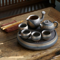 复古粗陶茶具套装 家用陶瓷茶杯茶壶粗陶简约功夫茶具套装(粗陶一壶四杯（款式九）)