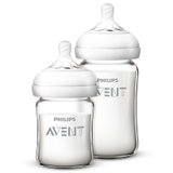 新安怡玻璃奶瓶宽口径奶瓶套装125ml+240mlSC 新生儿婴儿仿母乳硅橡胶奶嘴