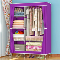 索尔诺加固布衣柜 钢管加粗加厚简易衣柜防尘组装折叠组合布衣橱1321(紫色)