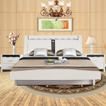 木巴现代简约板式床白色烤漆抽屉储物带灯多功能双人床卧室家具(C245+CTG038 1.8米 默认)