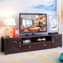 吉木多 新中式电视柜实木地柜小户型电视柜茶几组合客厅影视家具组合套装(黑檀色 电视柜)