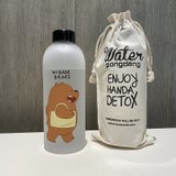 大容量1000ml塑料吸管水杯女男学生韩版可爱杯子ins便携耐热水瓶(磨砂棕熊+手提布袋)