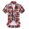 美克派美 夏装新款男士短袖衬衫男格子衬衫韩版修身衬衫 G17-367(红格 M)
