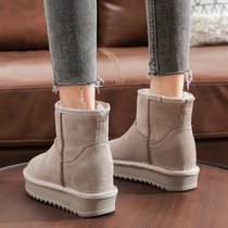SUNTEK厚底雪地靴女鞋短靴子2021年新款冬季洋气加绒加厚保暖内增高棉鞋(36 灰色-内增高8cm)