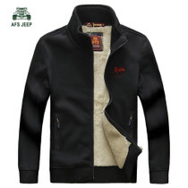 战地吉普AFSJEEP秋装新品纯棉立领卫衣外套 5183加绒男士保暖开衫(黑色 XL)