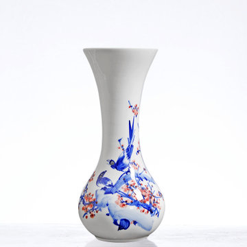 景德镇陶瓷器手绘青花瓷小花瓶水培富贵竹插花器家居客厅装饰摆件(喜
