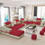 优涵家具简约现代大小户型客厅布艺沙发组合可拆洗布艺沙发组合(红色+米黄色 双+脚踏+双)
