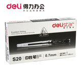 得力(deli)S20 0.7mm透明笔杆子弹头中性笔 黑色(黑色. 12支/盒)