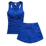 nike耐克女子瑜伽运动背心健身短裤裙羽毛球服带胸垫套装(蓝色)