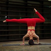 IYOGA专业瑜伽服女无袖背心运动文胸内衣高端带胸垫红色瑜伽套装(XL 套装1【红色文胸+红色裤子】)